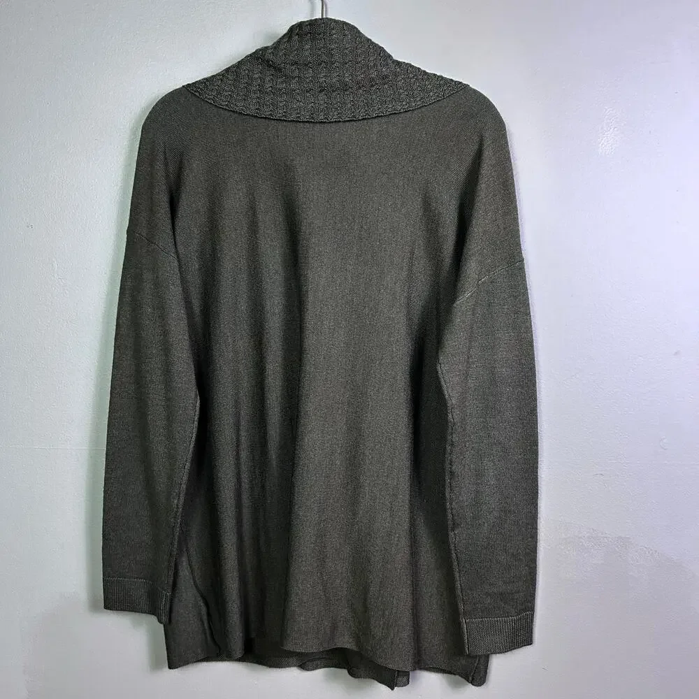 Ellen Tracy sweater Medium cowl neck equestrian‎ drape wool green shawl neck